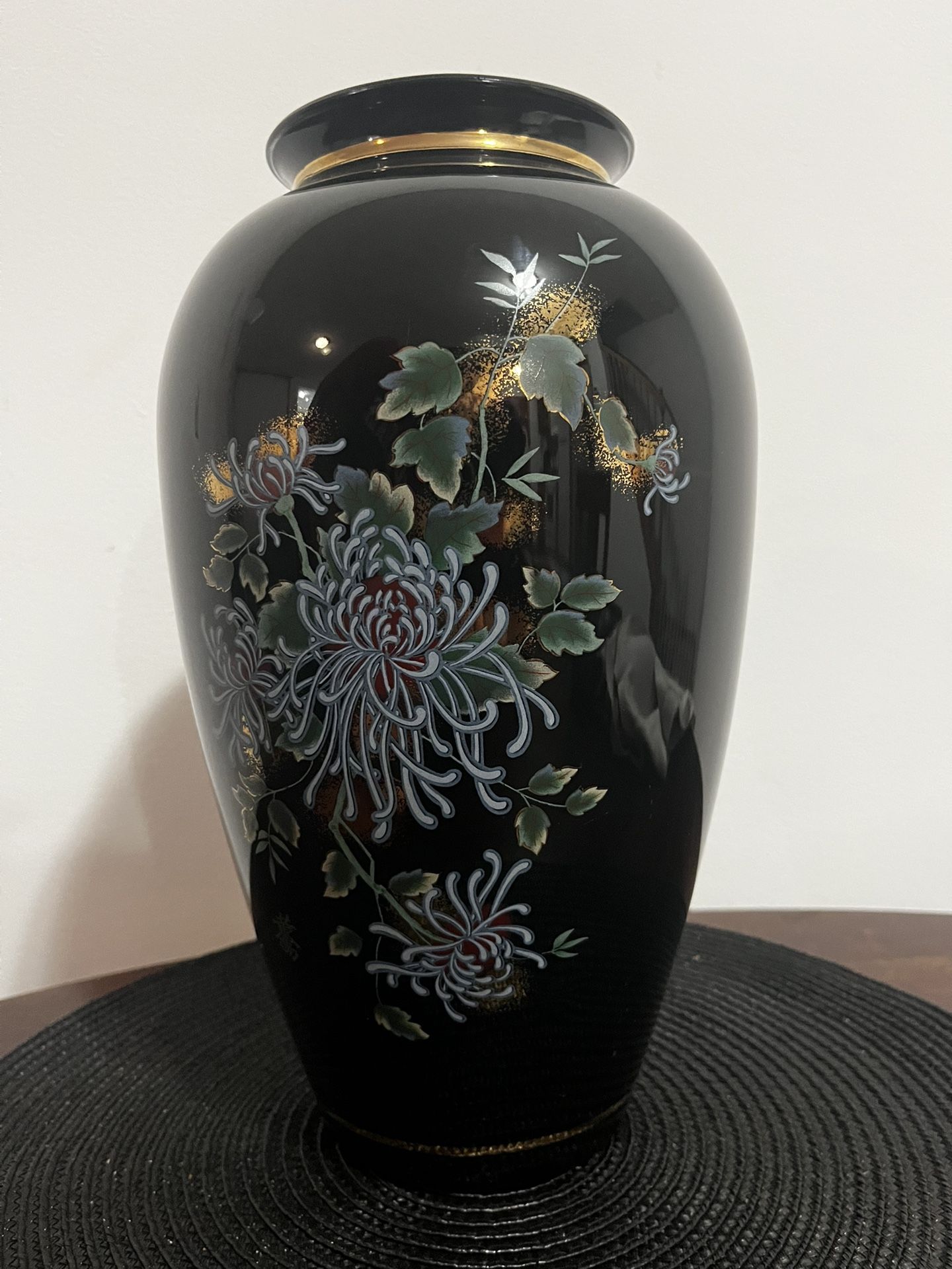 Black and Gold Vase - Ceramic Flower Vase with Design, Elegant Home Decor, Classic Table