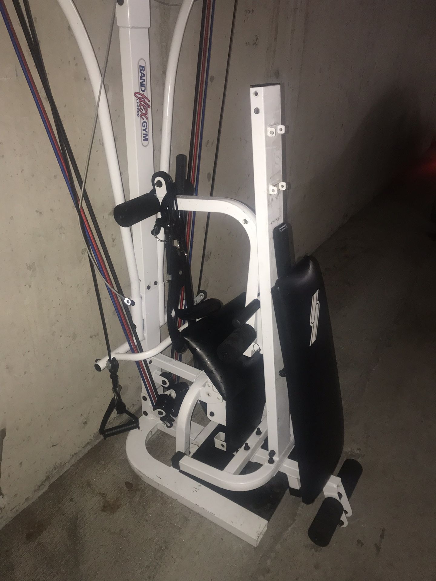 Fun resistance band bowflex mimic exercise machine gym equipment.