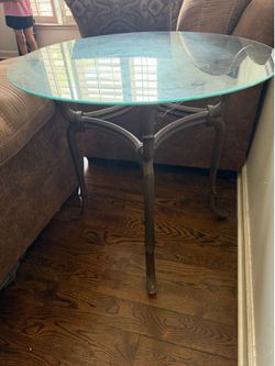 Round Glass Top Metal End Table