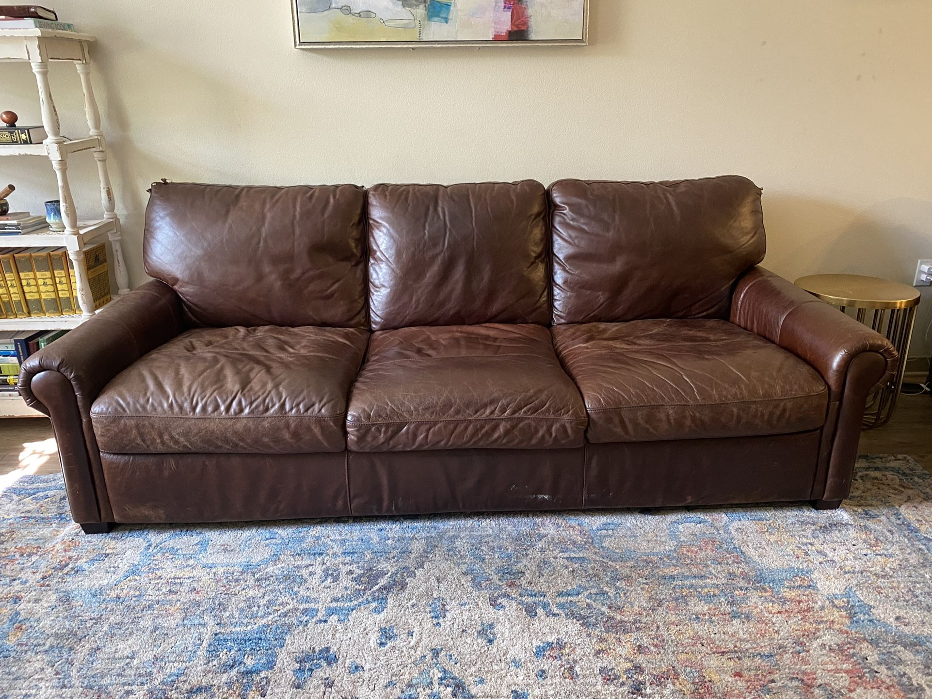 Mathis Brothers Brown Genuine Leather Sofa
