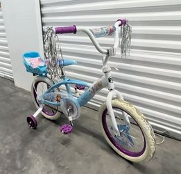 BIKE SALE!! 16" Disney Frozen girl's Bicycle by Huffy -- BLUE + PURPLE + WHITE