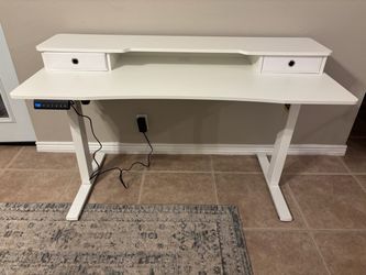 Electric Adjustable Electric Standing Desk with 2 Drawers and monitor shelf 24” x 55”