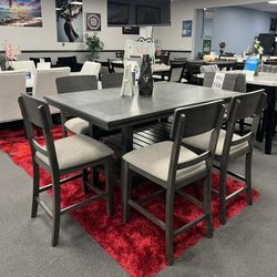 7PC Gray Counter Height Dining Table Set 