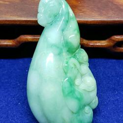 Burmese icy Type A Jadeite Jade Pendant Lucky Ruyi. 