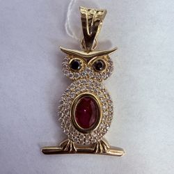 14kt Gold  & CZs Owl Pendant 