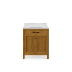 PRESIDENTS DAY SALE - 30" Brown Solid Wood Bathroom Vanity with Marble Top (P)