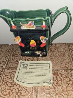 Rare Vintage 1995 Park Rose England Christmas Fireplace Pitcher - MINT with Certificate