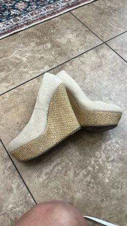 Brash Platform Wedge 7 Cream Woven Shoes