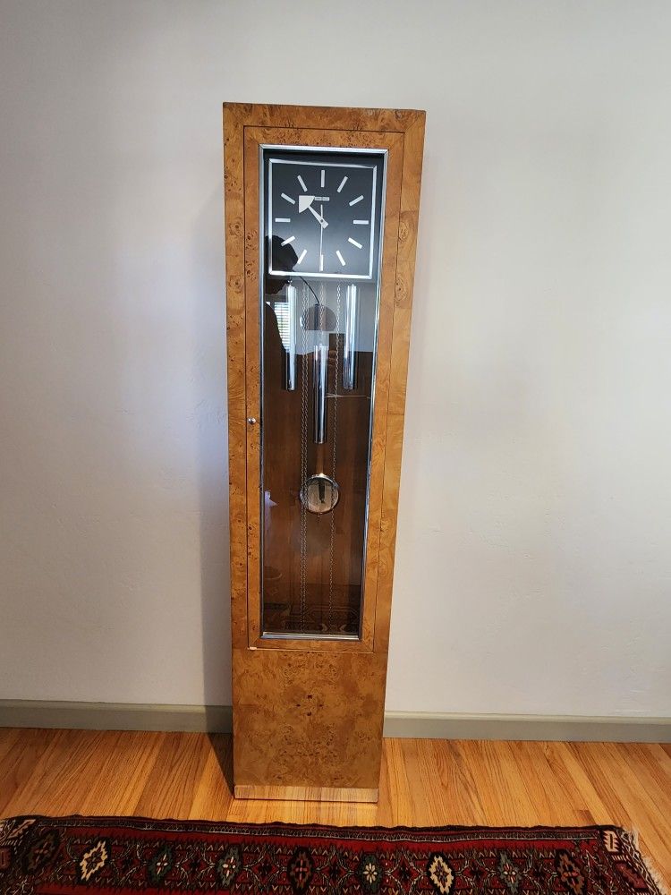 Howard Miller Burl Wood Mid Century Grandfather Clock