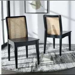SAFAVIEH "Benicio" Coastal Rattan 18" Dining Chair - Black/Natural (Set of 2) BRAND NEW