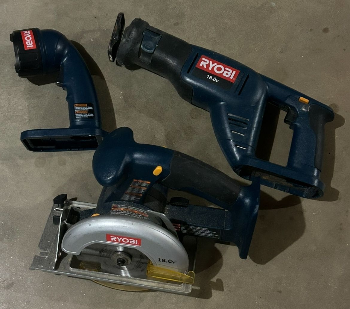Ryobi Battery Operated Tool Set 2 Tools 1 Light