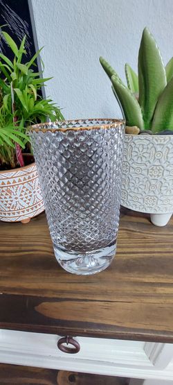 Debi Lilly Gold Rim Illusion Dot Flower Vase Farmhouse Coastal Home Decor