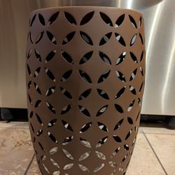 Modern Plant Stand / End Table - Brown Metal Drum - WESTSIDE 