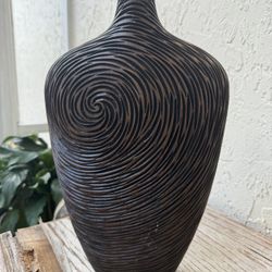 Mid-century modern vase H40cm, 50's German design, carved polystone vase. Decor