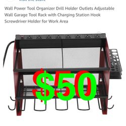 ZJchao - Wall Power Tool Organizer Drill Holder Outlets Adjustable Wall Garage Tool Rack with Charging Station Hook Screwdriver Holder for Work Area