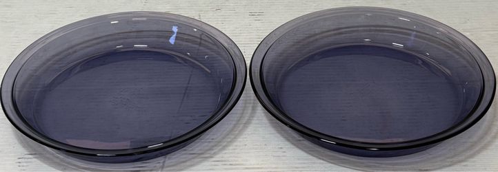 2 Pyrex 9" Cobalt Blue #209 Glass Pie Plate Dish Flat Rim VINTAGE