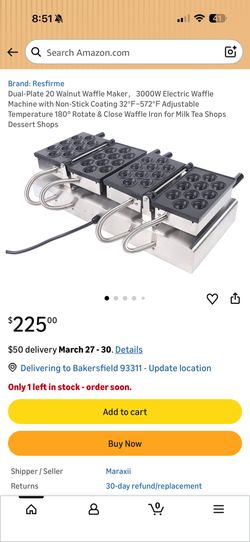 Dual-Plate 20 Walnut Waffle Maker, 3000W Electric Waffle Machine with Non-Stick Coating 32°F~572°F Adjustable Temperature 180° Rotate & Close Waffle I