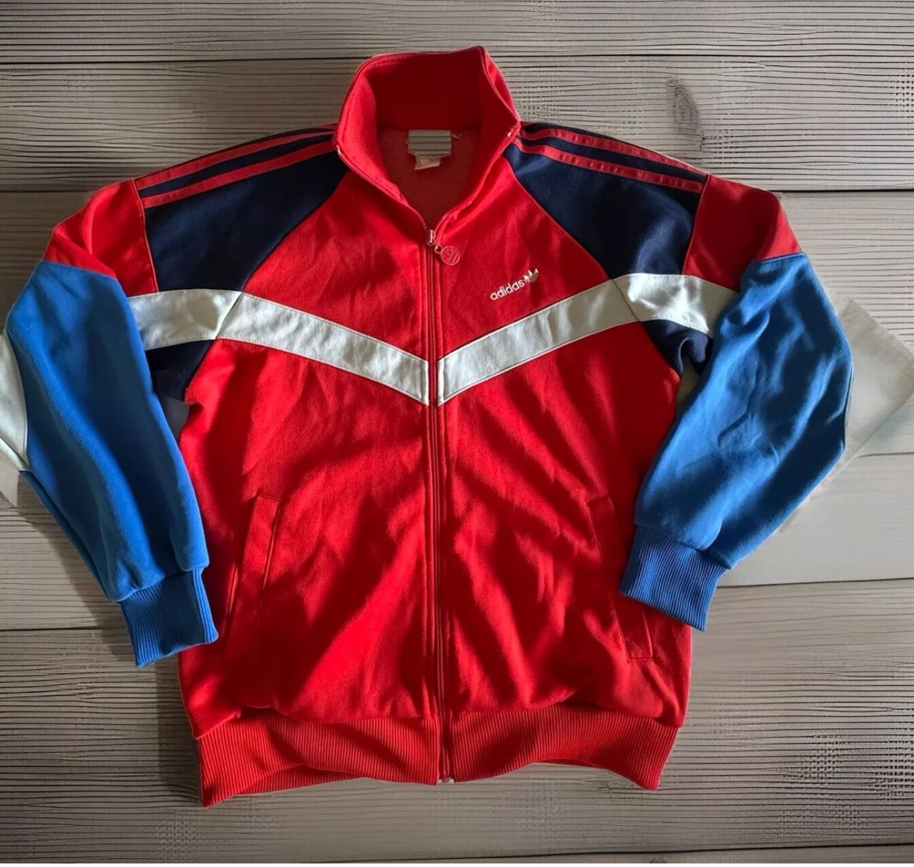 Vintage 1970s Adidas Warm Up Track Jacket - Red, White Blue Zip Up