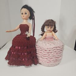 2Vintage 50's Handmade Toilet Paper Roll Covers  1 Pink girl, 1 Red Quincenera 