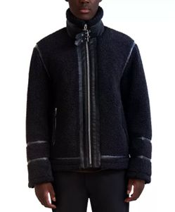 Karl Lagerfeld Paris Men's Fleece Faux-Leather Trim Jacket