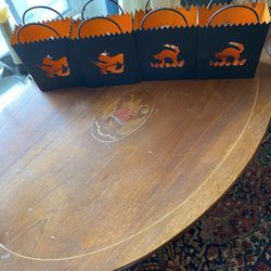 Four Black Metal Halloween Fall Witch and Black Cat Candle Luminaries