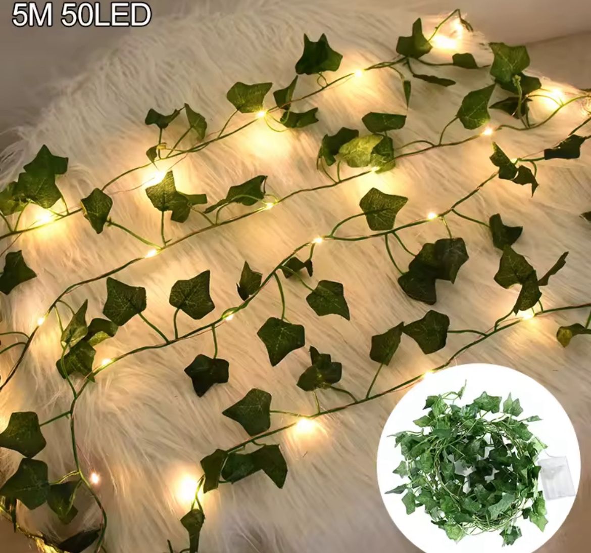 5M Leaves Fake Creeper Green Leaf Ivy Vine LED String Lights for Home Wedding Hanging Garland Artificial Plants Decor