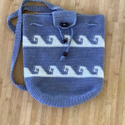 Hand Crocheted Back Pack - Beautiful Blue & White 