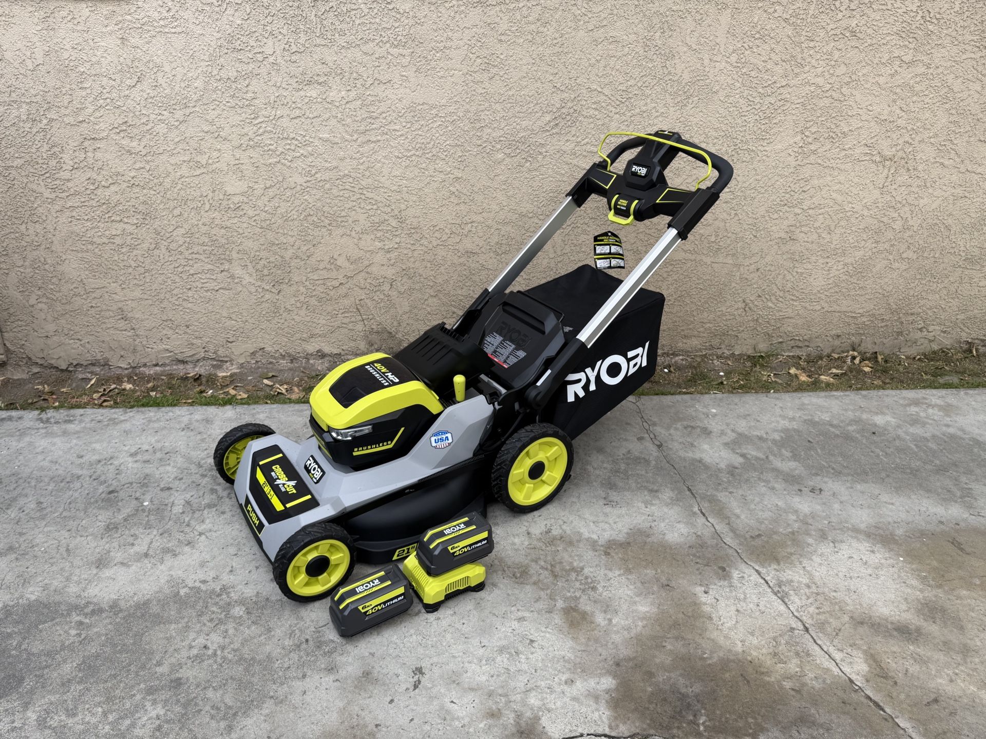 RYOBI 40V HP Brushless 21" Whisper Series Cordless Walk-Behind Multi-Blade Push Lawn Mower - (2) 6.0 Ah Batteries & Charger