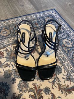 Nine West black strappy heels with square toe