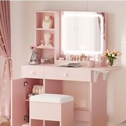 Pink vanity with led lights
