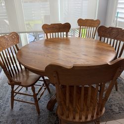 Round Oak Table & Chair Set