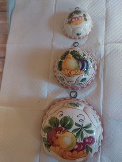Vintage ABC Bassano Italian Ceramic Wall Molds Set of 3 Hand Painted Fruit Italy
