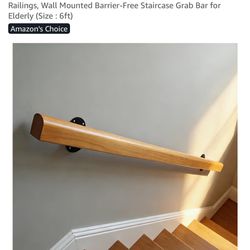 Wooden Handrails, 6 ft Non-Slip Staircase Handrail, for Home Garden Corridor Lofts Kindergarten Guardrail Decking Railings, Wall Mounted Barrier-Fre