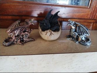 Set of 3 Mini Gothic Steampunk Dragon Figurines