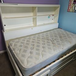 2 Piece Twin Bed Base And Bookcase Headboard