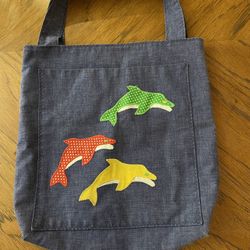 Adorable “The Frog Pond” Dolphin Themed Open Tote with Additional Large Open Pocket 
