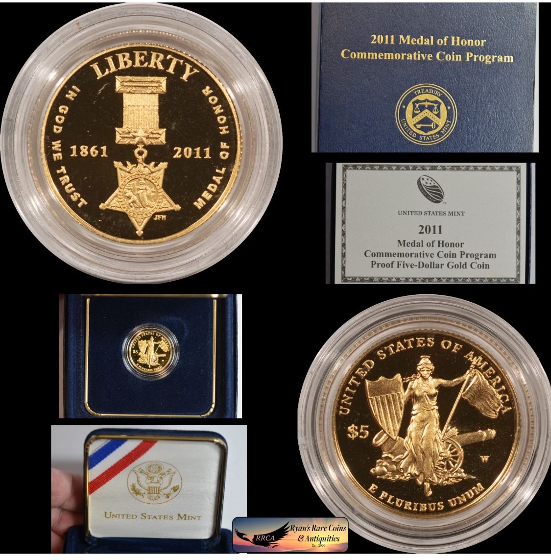 2011-W Gold $5 Commem Medal of Honor Proof (w/Box & COA)