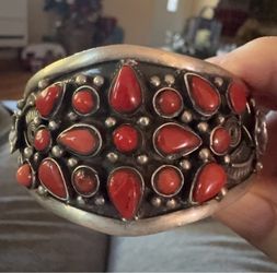 Beautiful Red Coral cluster cuff