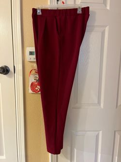 Burgundy Elastic Waist Skinny Pants