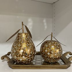 Golden Fruit Decoration With Tray