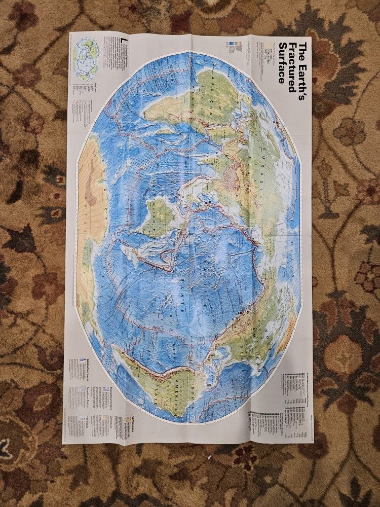 THE EARTH'S FRACTURED SURFACE EARTHQUAKE FAULTS MAP National Geographic 1995