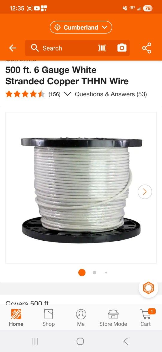 Wire #6 Thhn Stranded 500 Fts Copper Roll New