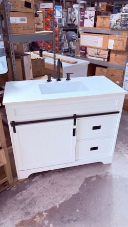 42inch White Farmhouse Bathroom Vanity with Sink and Faucet