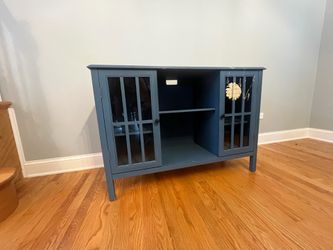 MOVING SALE ! - small blue painted accent cabinet