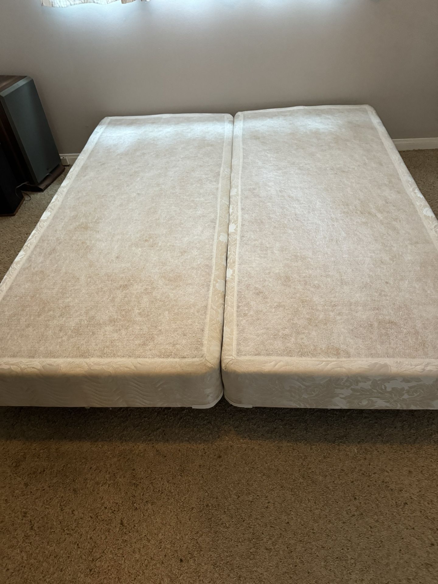 2 Newer XL 9” twin size ( California king ) boxspring $40 each, heavy duty metal bed frame, $50