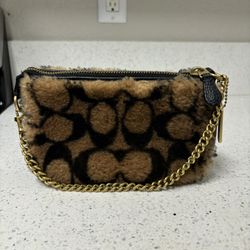 Coach x Jennifer Lopez Tan and Black Shearling Shoulder Bag