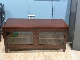 Media Console Dark Brown Wood Glass Solid