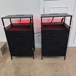 Brand New Set Of 2 Nightstands LED Lights/charging Station/3 Drawers 