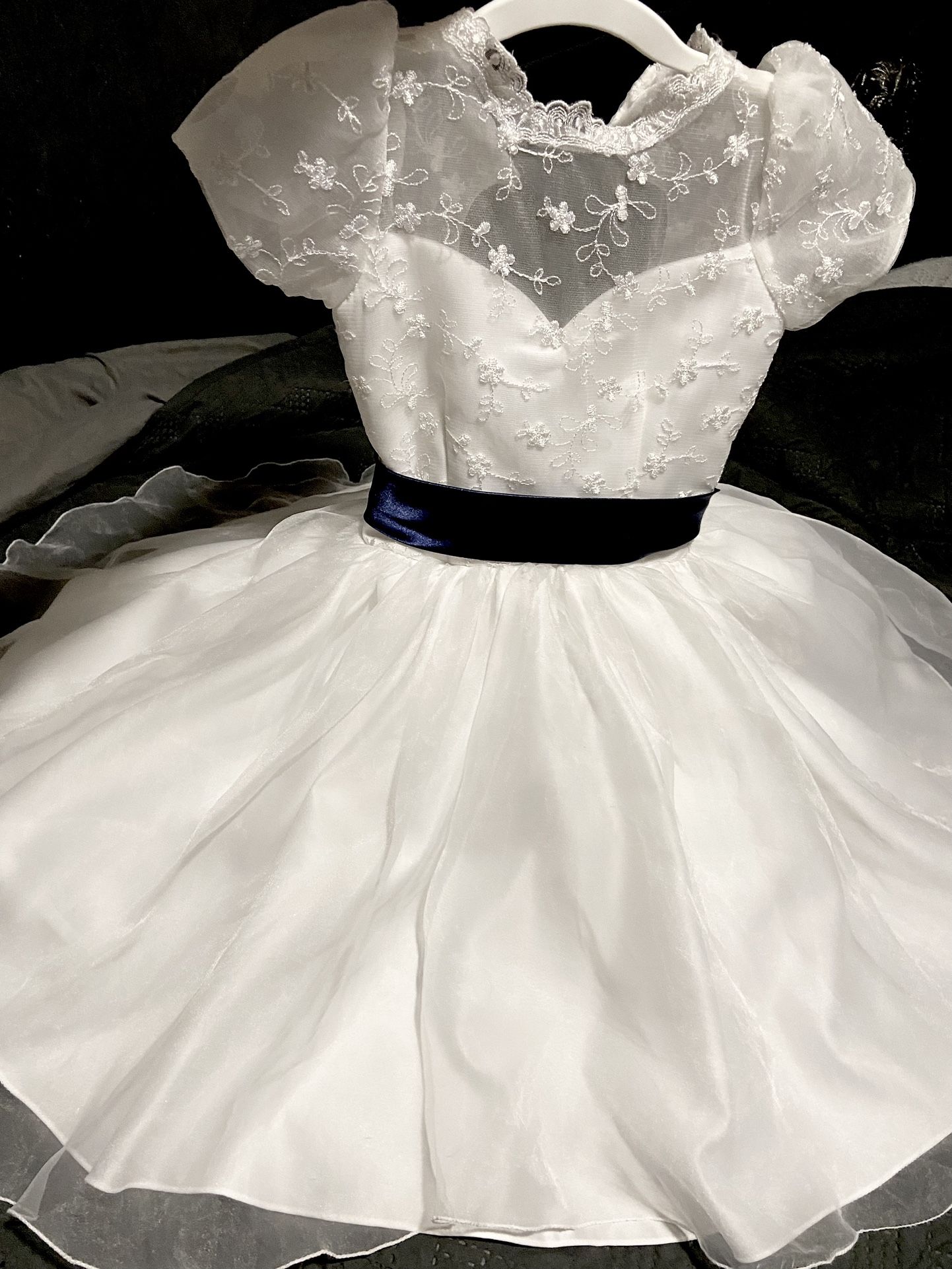 Beautiful White And Navy Blue Bow Dress,
