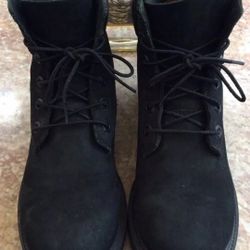 Timberland 12907 Junior 6" Premium Black Nubuck Boots, Size 6